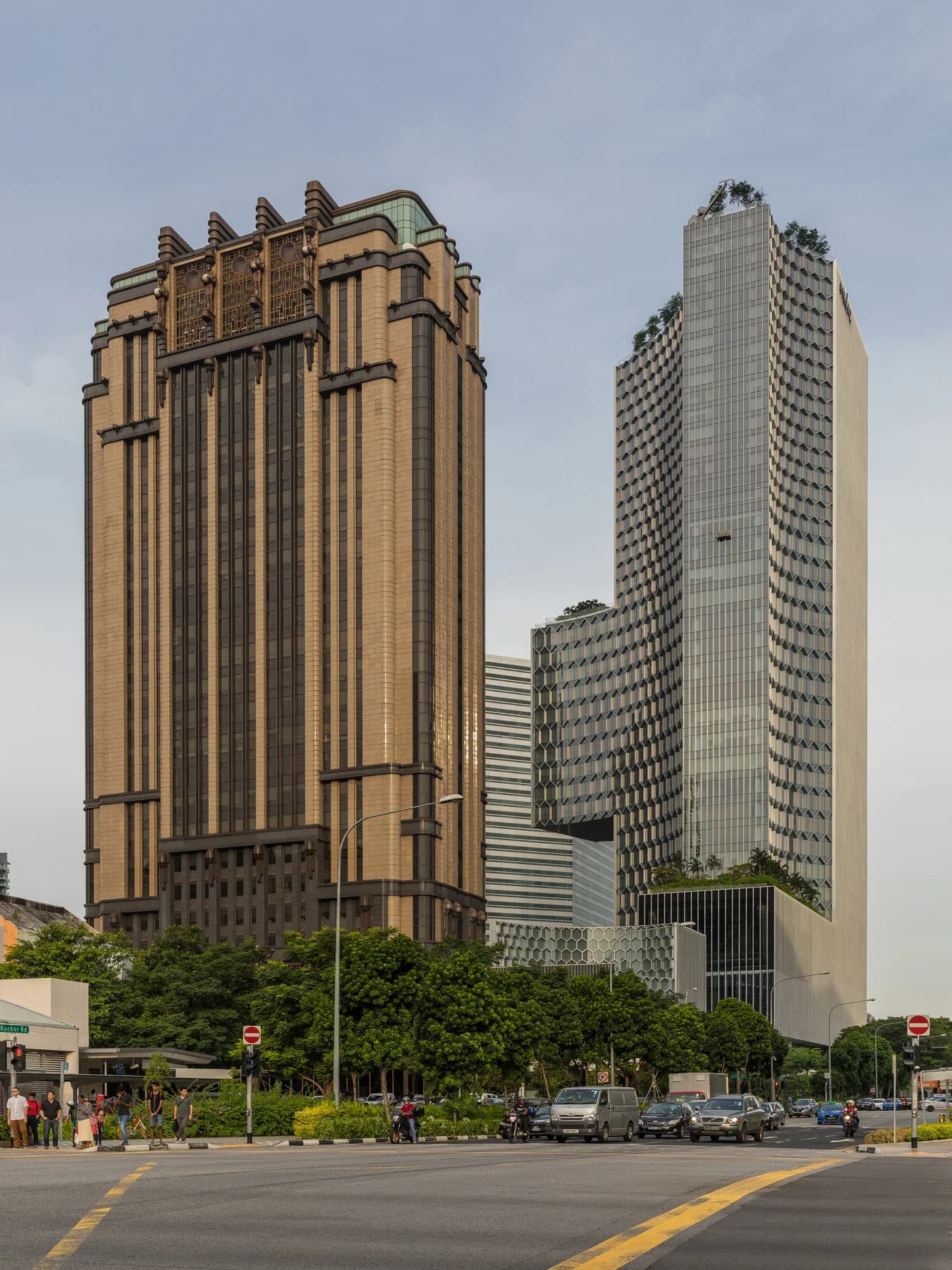 Parkview Square on the left and the tower containing Andaz Singapore on the right, seen from Rochor Road